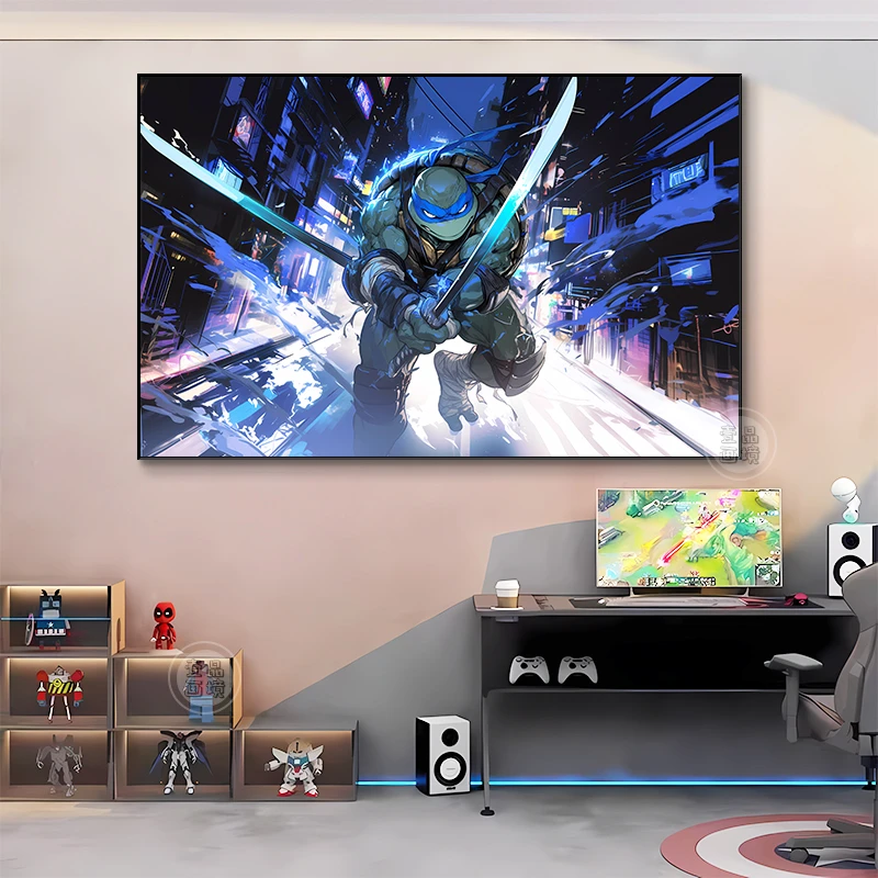 忍者神龟达芬奇五联挂画二次元网咖吧电竞酒店卧室客厅宿舍装饰画