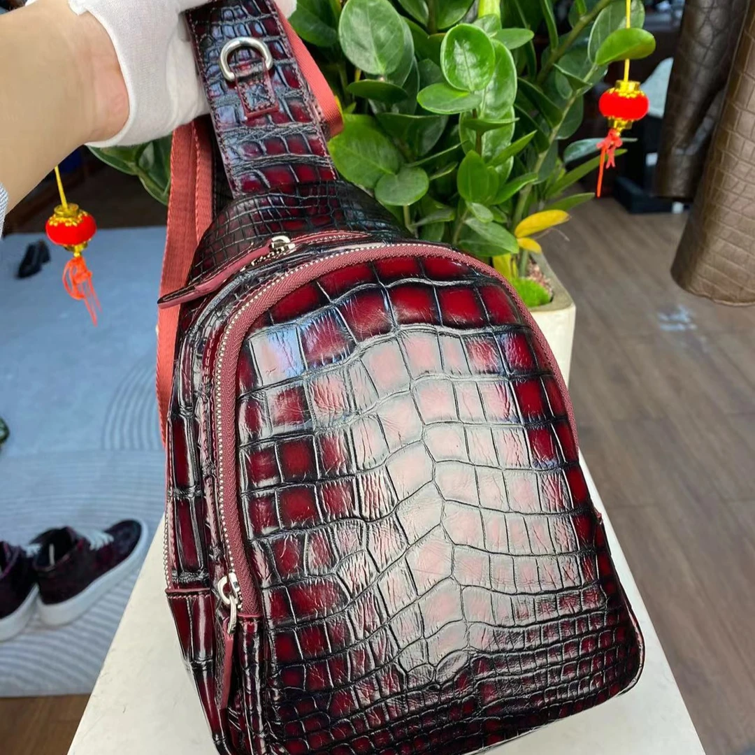 真鳄鱼皮男包真皮胸包纯皮斜挎包大容量单肩包软皮腰包胸前包