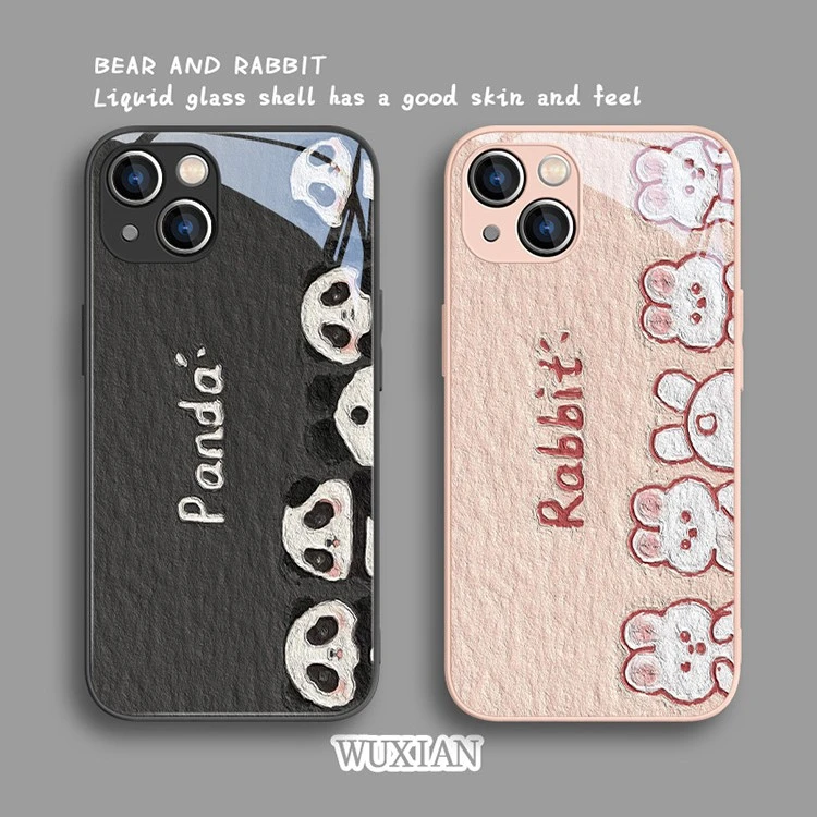 适用苹果14手机壳可爱熊猫iPhone13小兔子ip12情侣11promax油画x