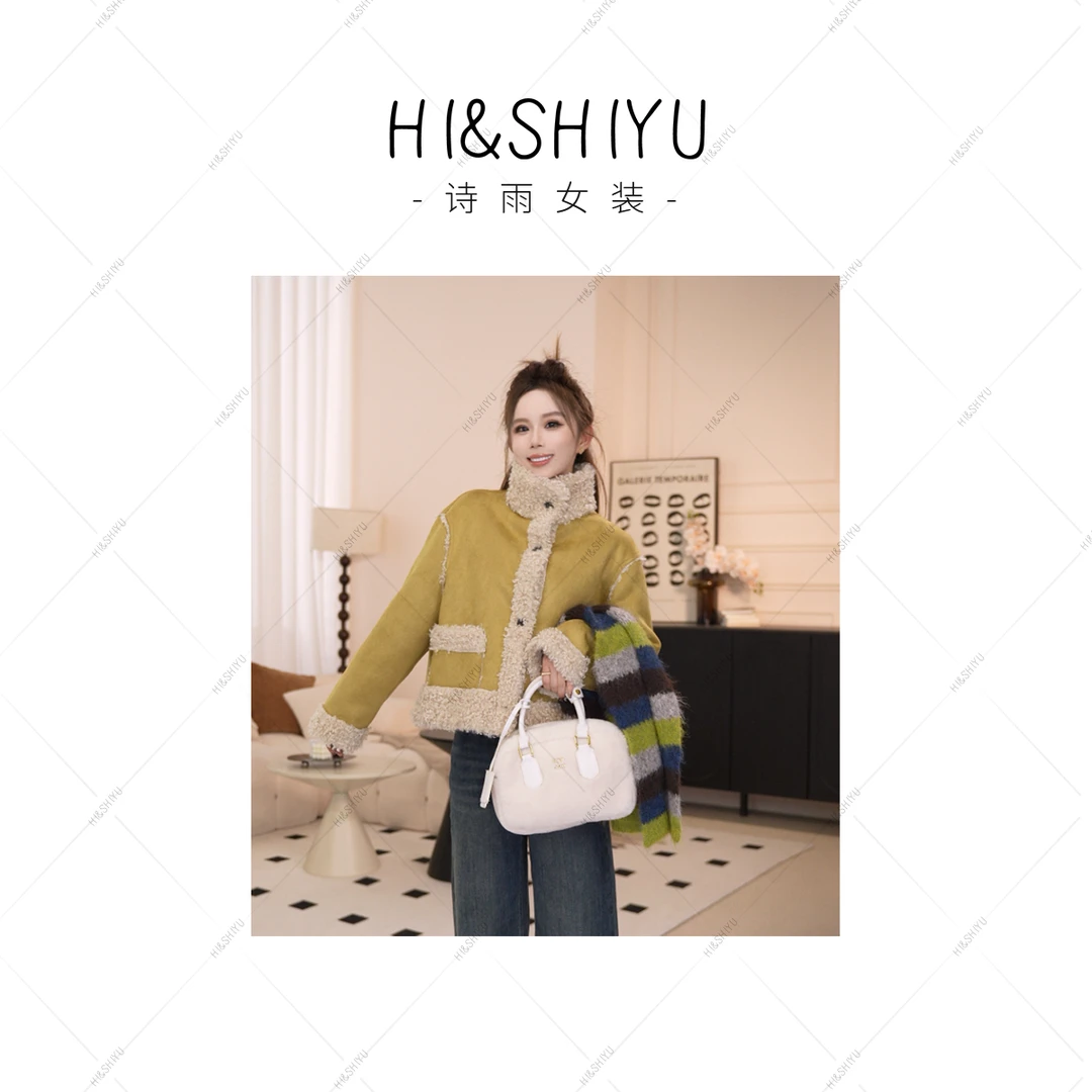 HISHIYU【枫糖拿铁】2024冬季设计感皮毛一体保暖外套