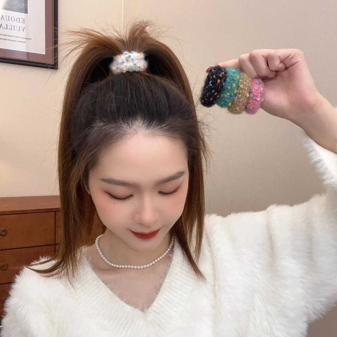 10根毛绒彩色大肠发圈秋冬头绳高马尾丸子头绑发绳不伤发儿童时尚
