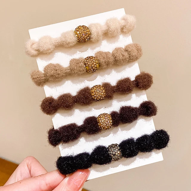 秋冬美拉德毛绒发圈高弹力水钻头绳高级感扎丸子头发绳皮筋女发饰