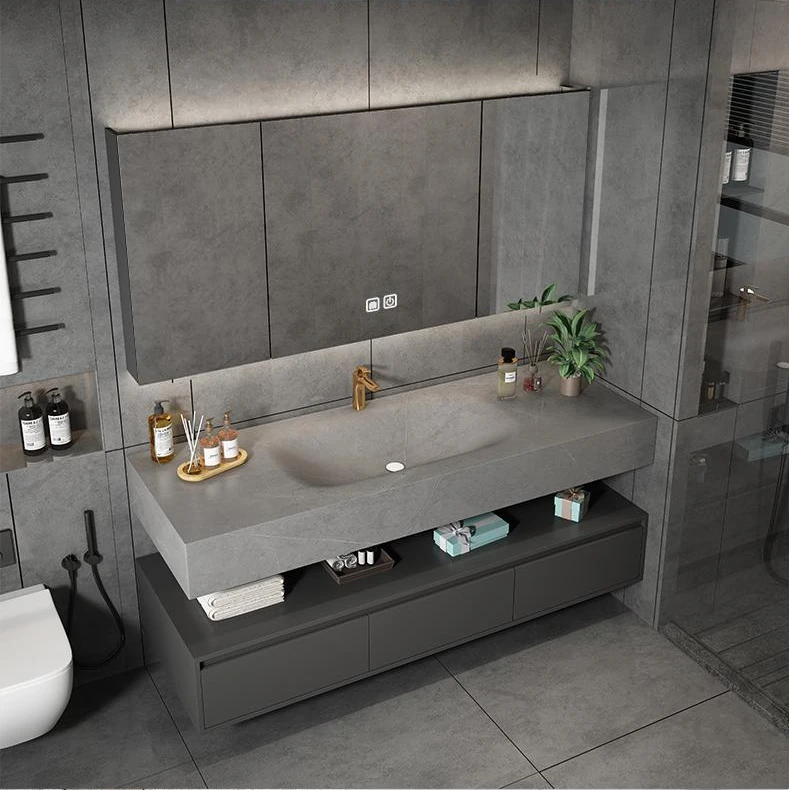 岩板热弯一体盆轻奢酒店风进口组合卫生间智能洗脸盆洗手池台面