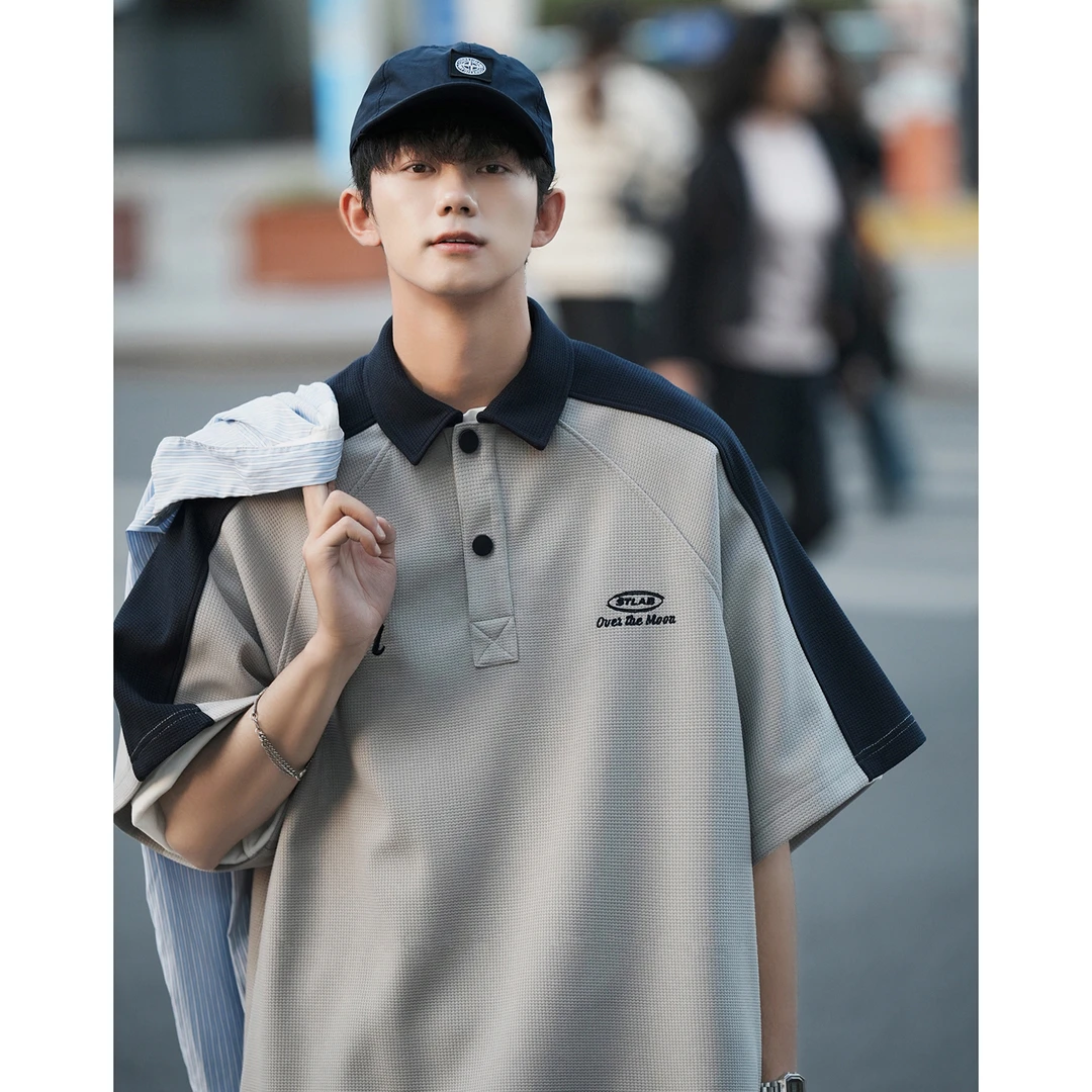 美式复古polo衫男短袖夏季小众设计感潮牌潮流衬衫翻领T恤高级感