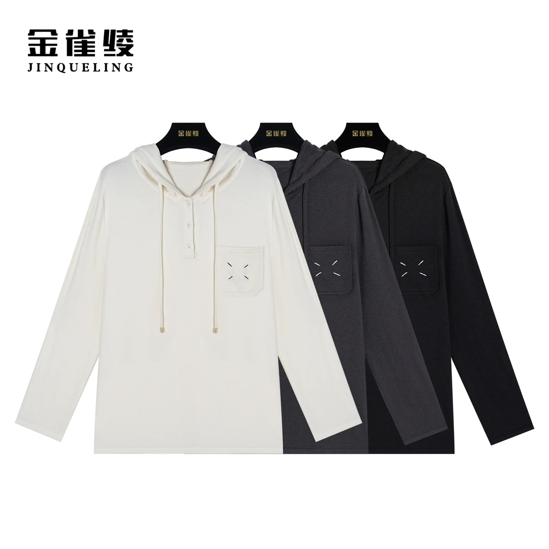 金雀绫【双皮奶帽衫】秋季新款羊毛混纺时尚百搭连帽小衫BS7046