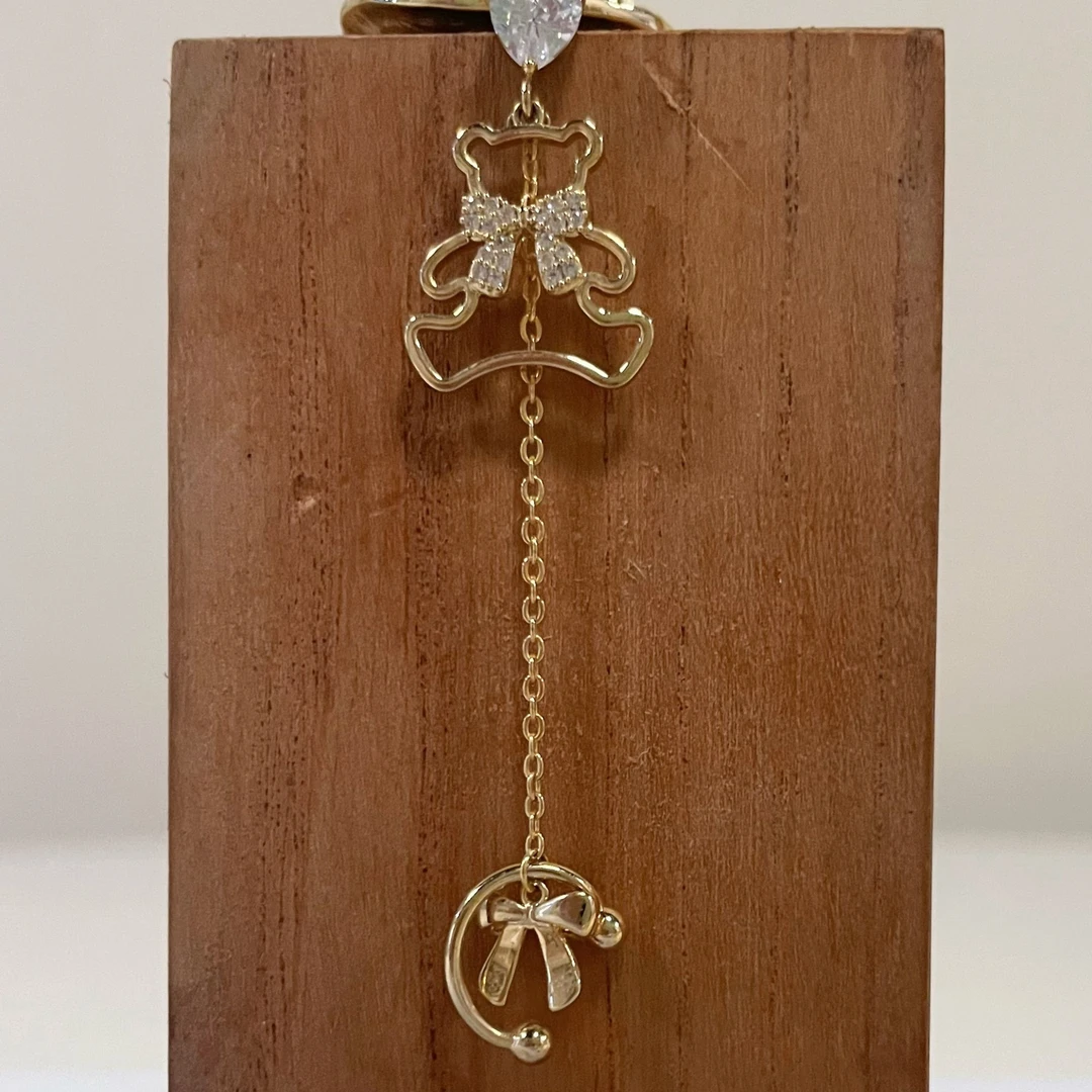 铜合金仿水晶耳饰 015小熊长款夹耳骨时尚新款小众女生设计银针