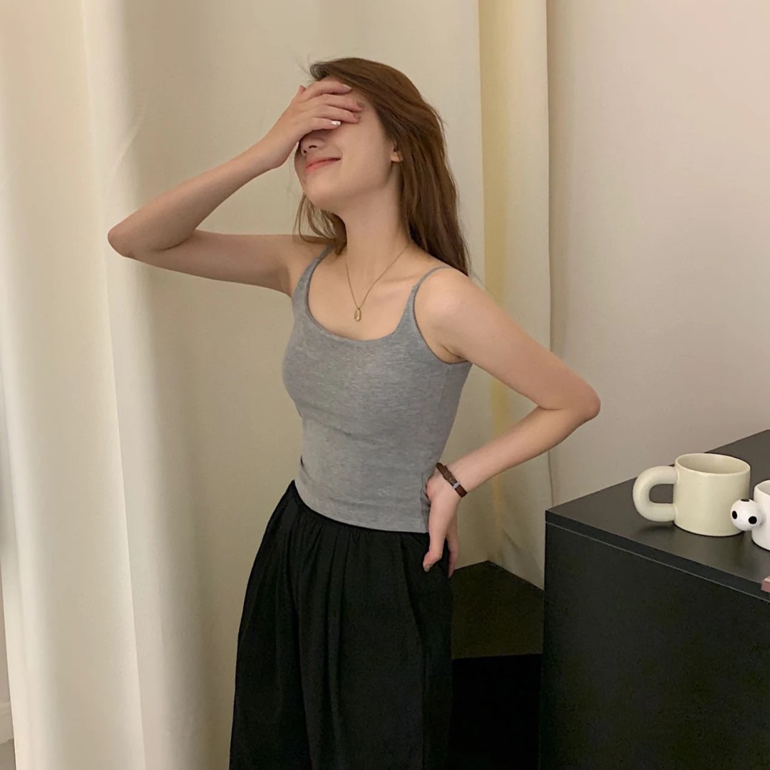 2024早春新款夏季高品质上衣显瘦性感辣妹自带杯垫可内搭可外穿