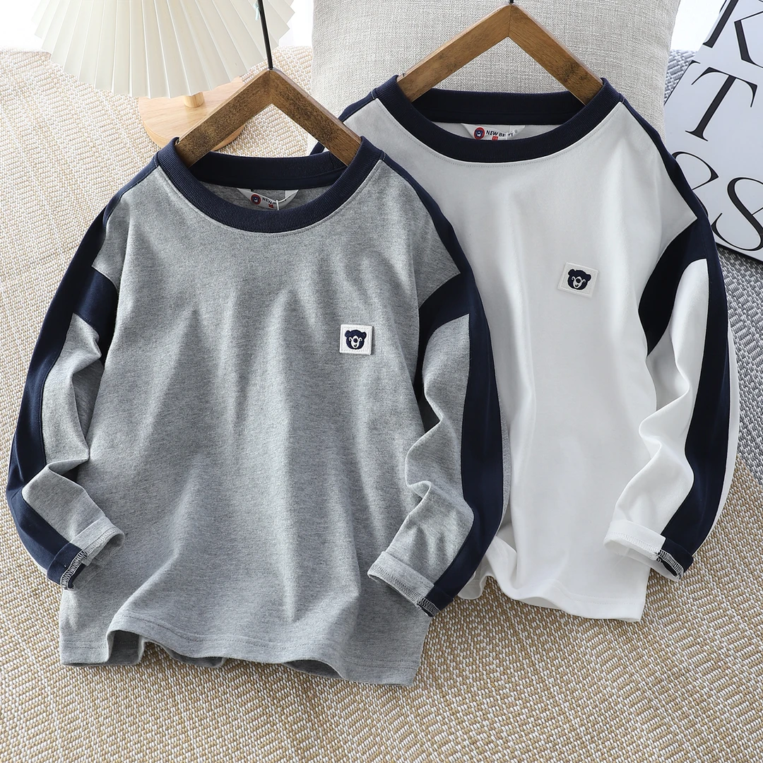 24新款儿童百棉长袖圆领撞色中大童小熊头宽松舒适-212