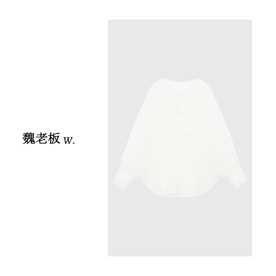 W.Diva【月白】天丝法式白色浪漫风格休闲百搭绣花衬衫女1SDM03354