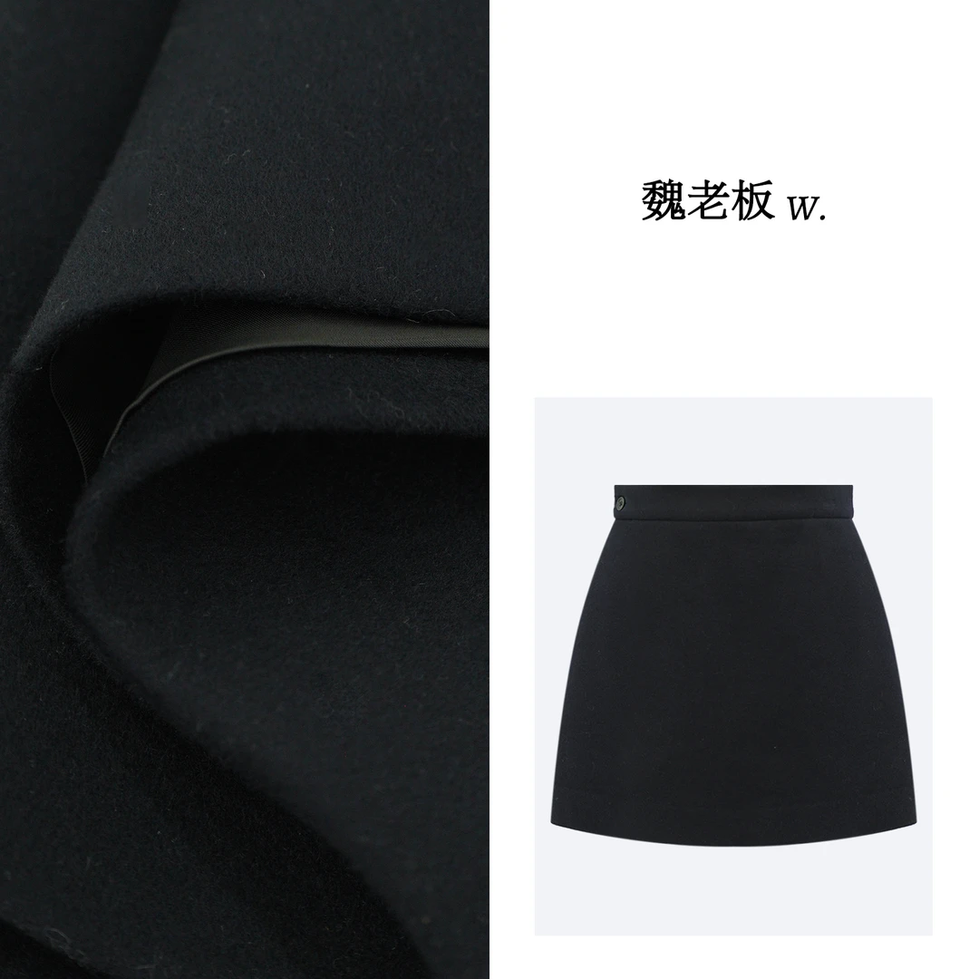 W.Diva【偏向】藏青色显瘦羊毛羊绒中低腰短裙纯欲慵懒风4K070X221