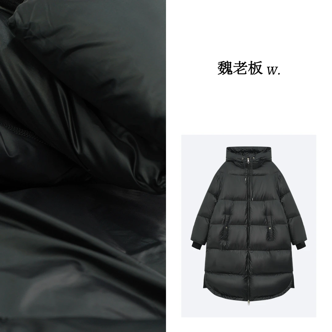 W.Diva【温玉】双色90白鹅绒中长款防风针织袖轻便鹅绒服4C13FW006