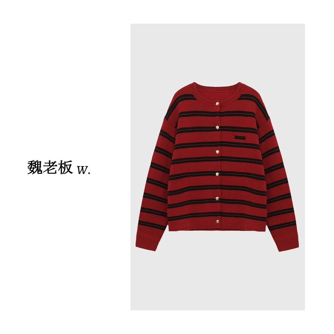 W.Diva【幸福国度】春季红色羊毛慵懒单排扣长袖针织开衫4Z3006066