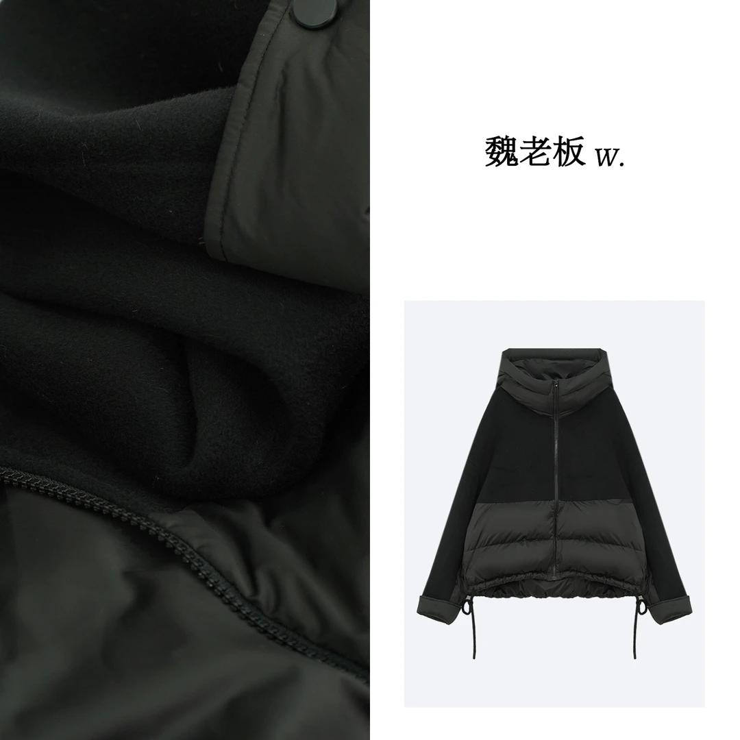 W.Diva【江离】黑色百搭时尚显瘦保暖舒适拼接宽松鹅绒服4C29WY001