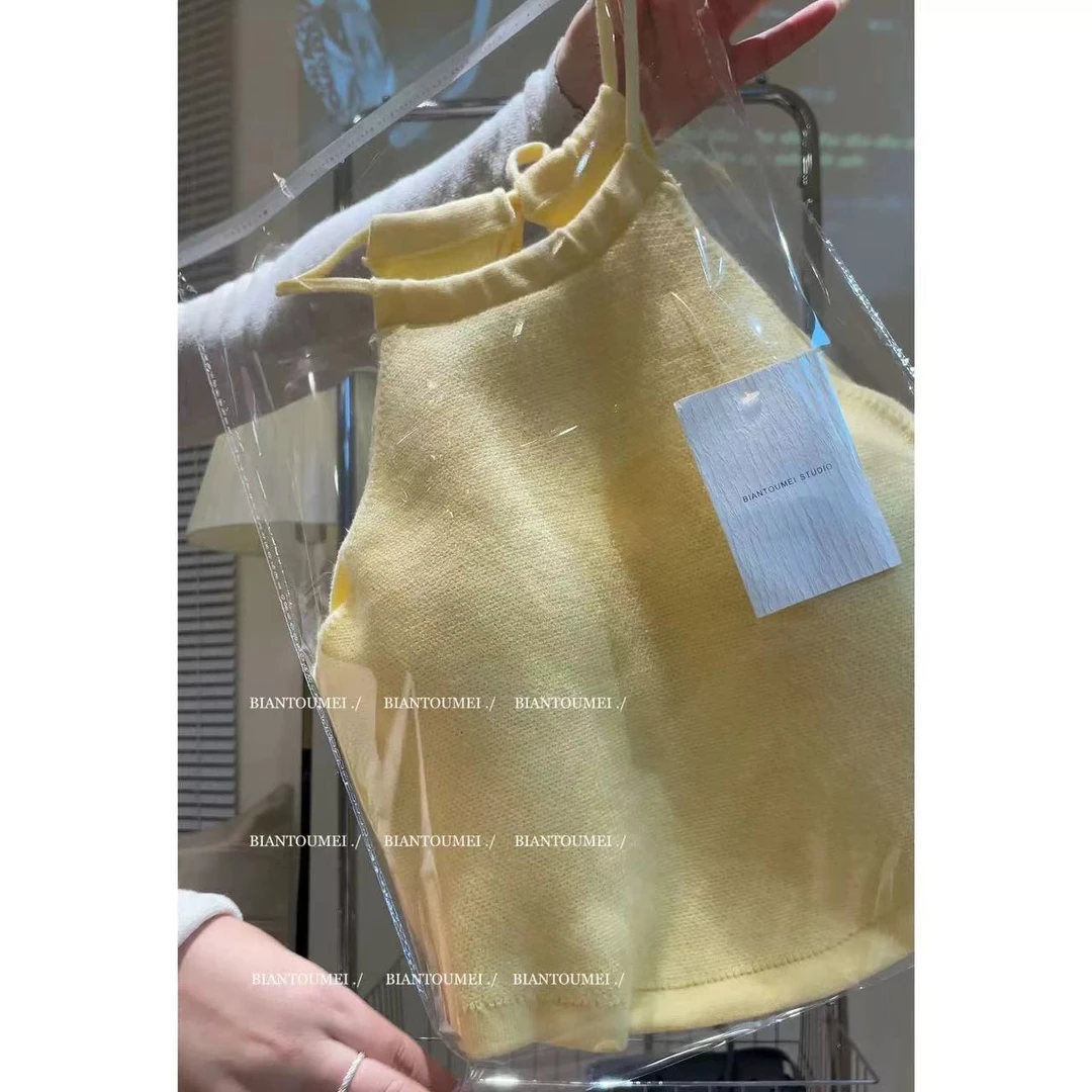 大脸喵 奶油少女2025春款带胸垫针织吊带背心女外穿镂空绑带