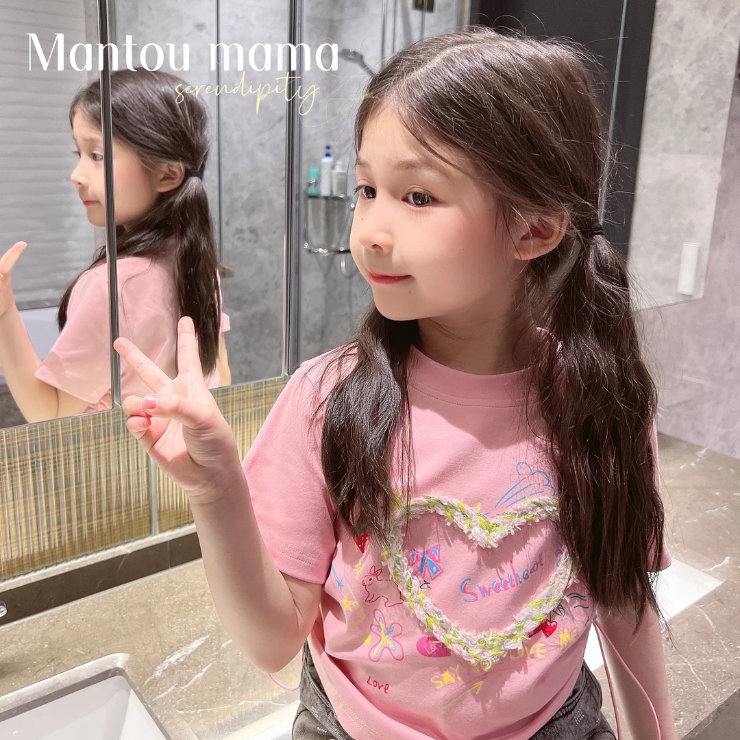 【Mt studio】【现货】浪漫爱心彩绘短袖T恤上衣夏季女童精致清凉收腰