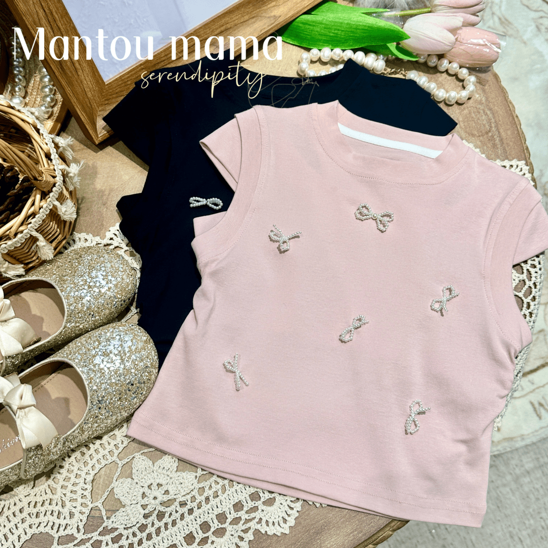 【Mt studio】3【现货】简约立体蝴蝶结短袖T恤上衣夏季女童精致百搭