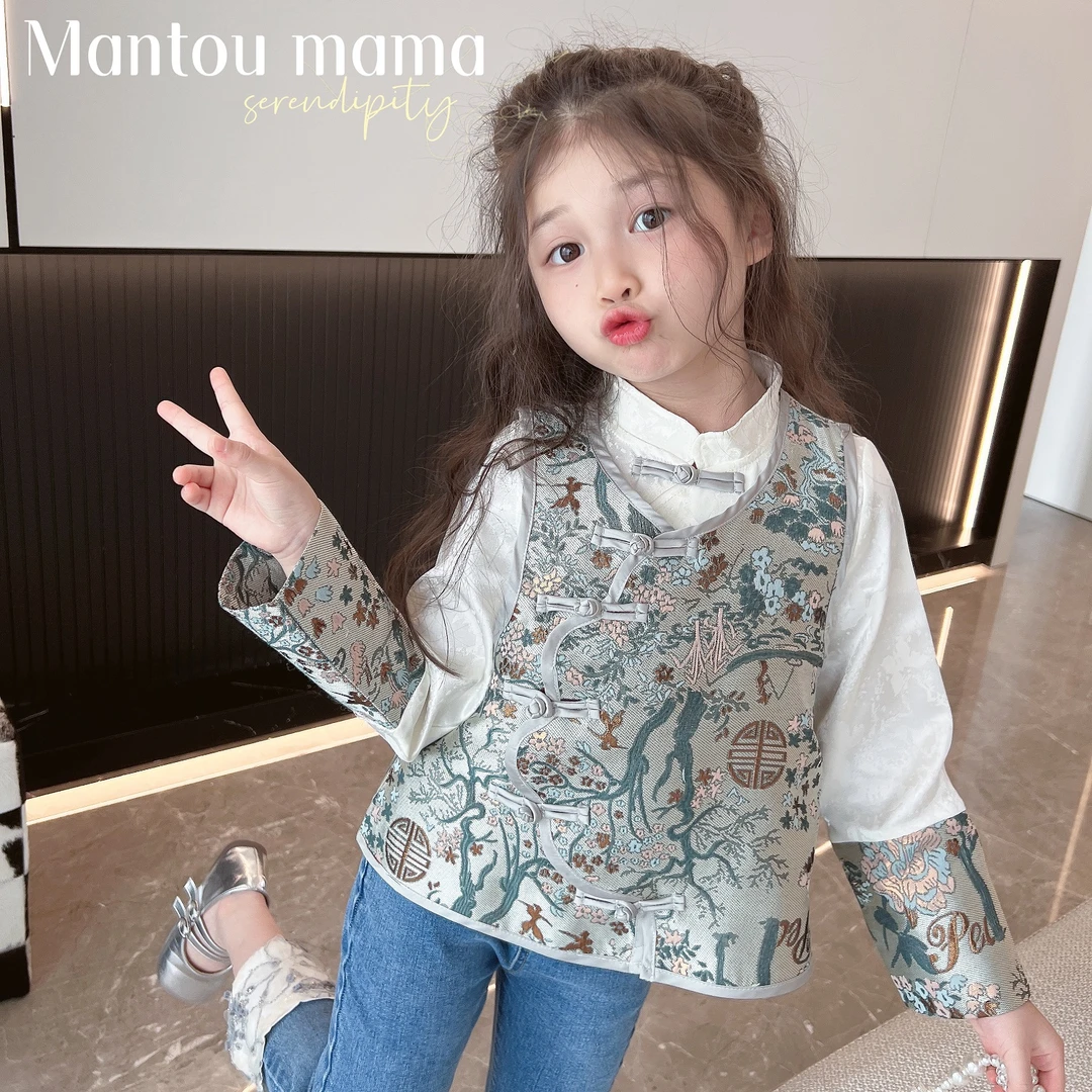 【Mt studio】【现货】浮雕国风设计感马甲春秋女童小众洋气百搭精致