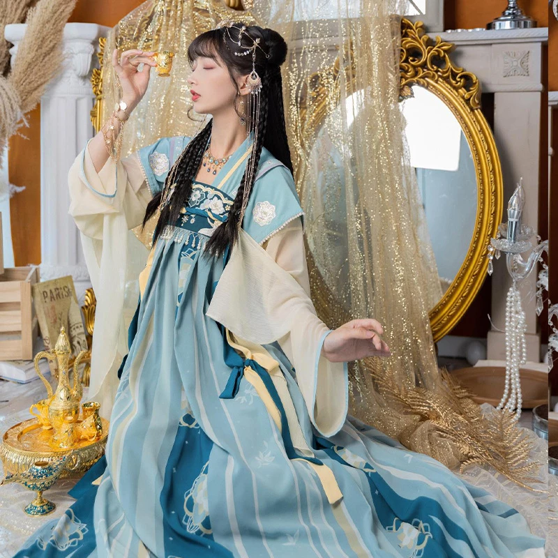 池夏 敦煌曲:鹤羽 唐褙子对襟短衫一片式齐胸裙 春夏国风汉服日常