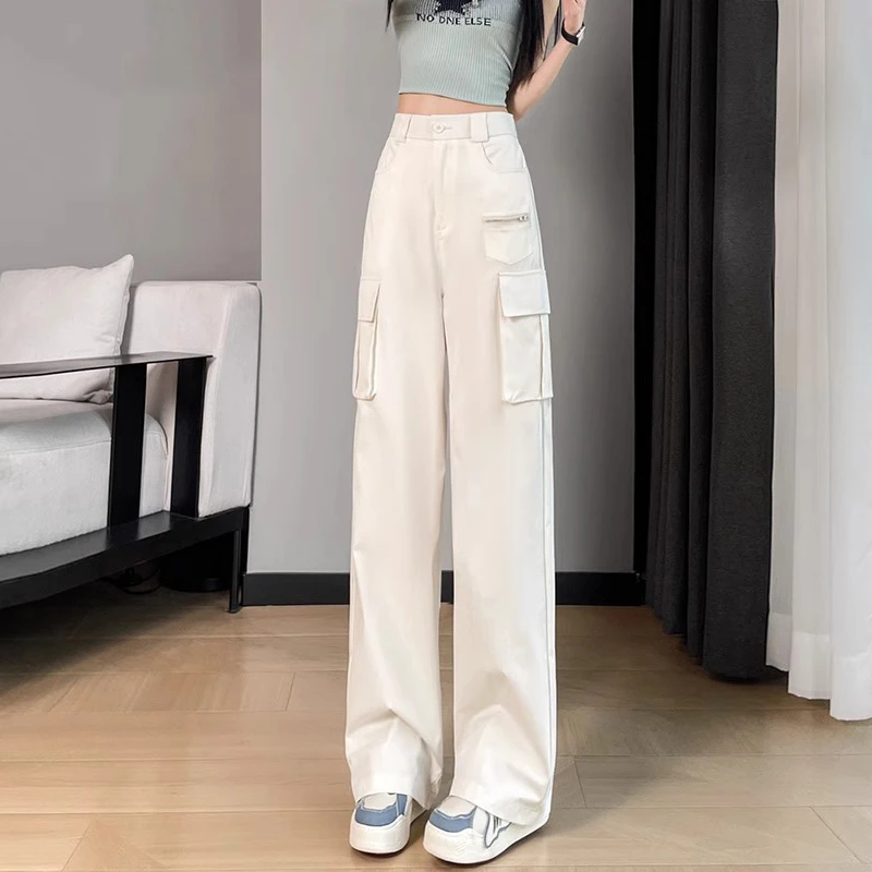 白色直筒工装裤女夏季薄款2025新款高腰显瘦宽松窄版休闲阔腿裤子