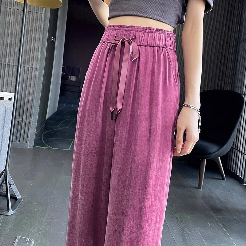 铜氨丝冰丝阔腿裤女夏季薄款2025新款高腰垂感宽松凉凉直筒休闲裤
