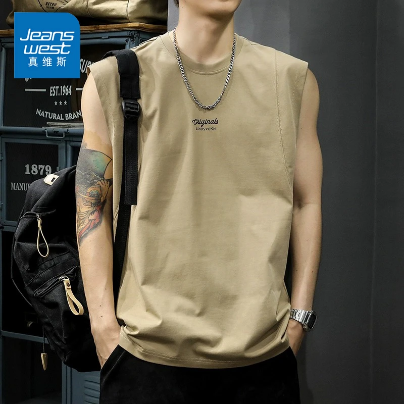 Jeanswest/真维斯男士篮球背心夏季薄款休闲宽松百搭潮牌无袖坎肩