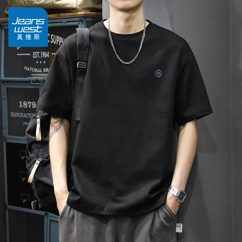 Jeanswest/真维斯男士简约短袖T恤夏季薄款宽松百搭休闲圆领半袖