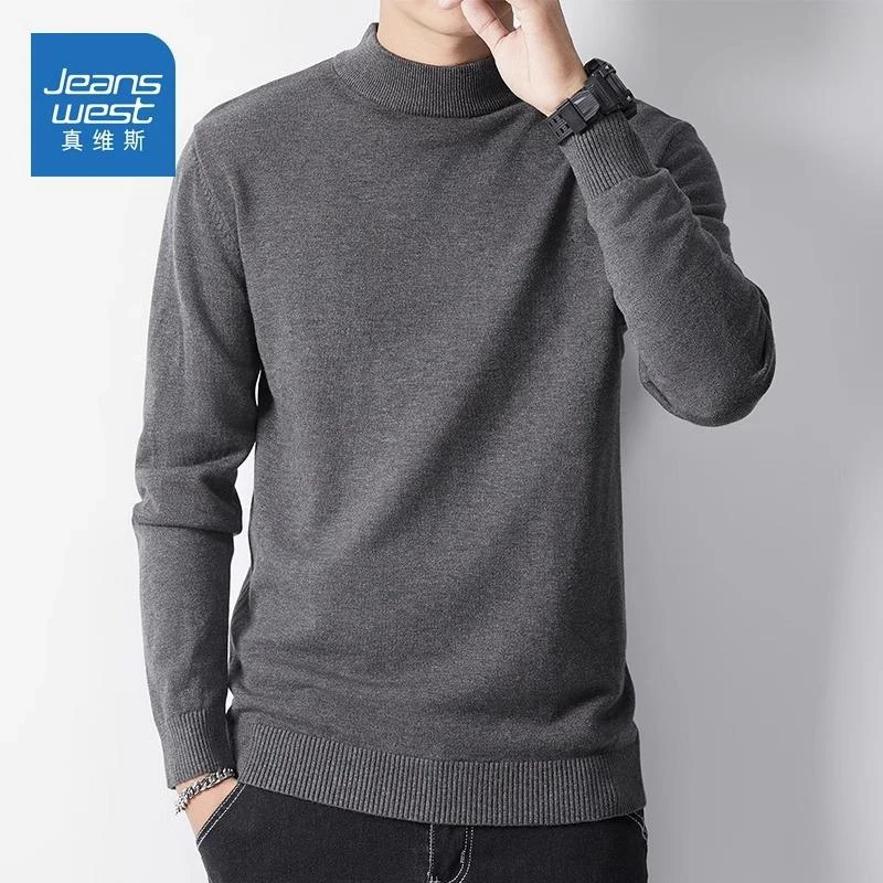 Jeanswest/真维斯高档毛衣秋冬季男士半高领纯色保暖针织打底上衣