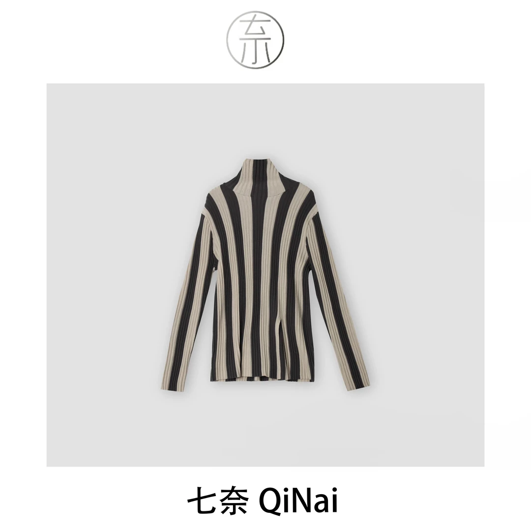 七奈推荐 【A】  高领显瘦百搭竖条纹打底衫QN7077