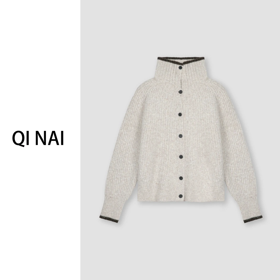 七奈推荐 【泡芙】高级感高领毛衣外套秋冬羊毛针织开衫QN11988