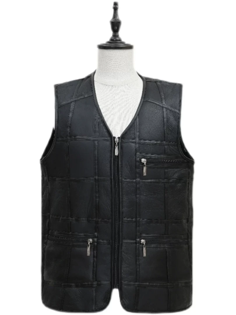 秋冬皮毛一体马甲爸爸真毛纯羊皮坎肩中老年保暖加绒加厚背心高档