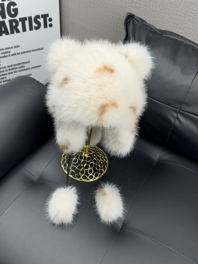 秋冬浣熊新款仿狐狸毛保暖冬季帽子洋气时尚可爱加厚护耳调节雷锋