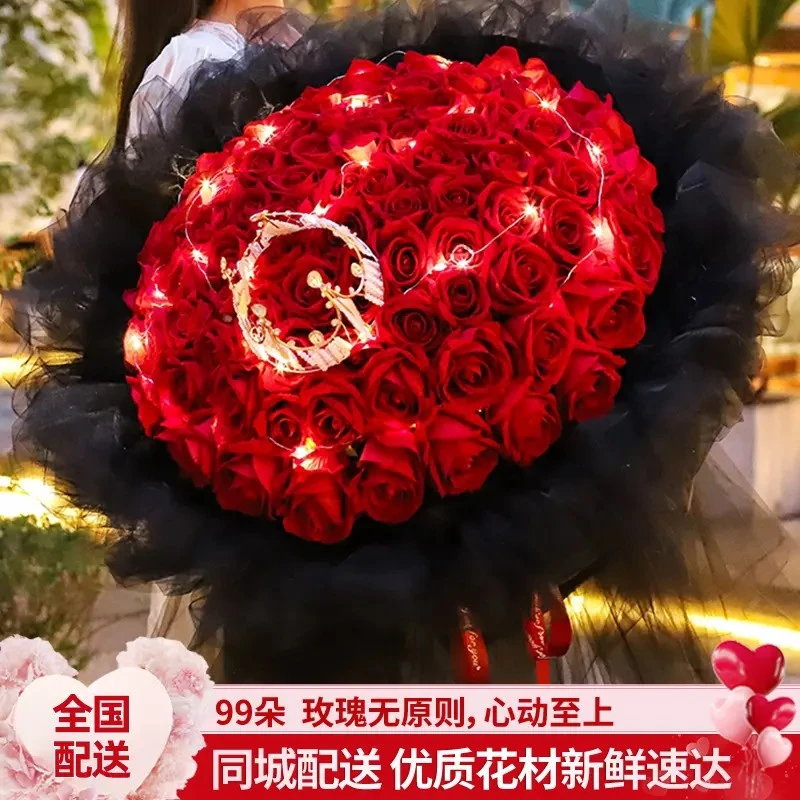 99朵红玫瑰花束鲜花订购全国同城配送生日花束直播间现场直播卖花