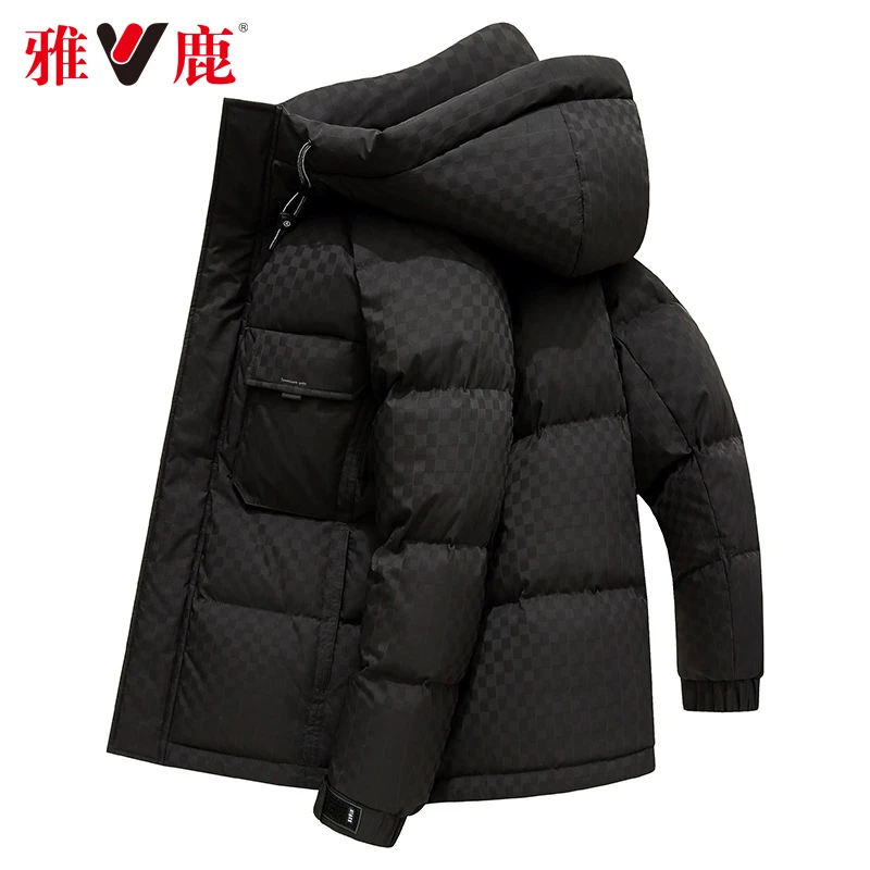 雅鹿2022冬季新款男士羽绒服连帽时尚休闲外套青年短款保暖白鸭绒