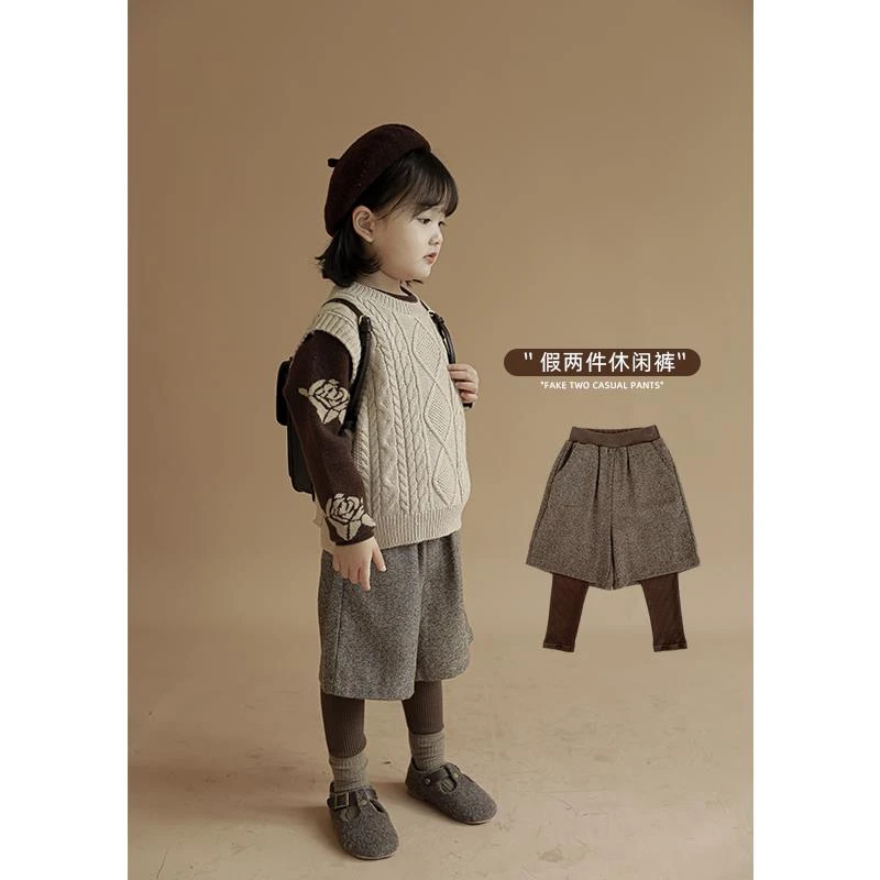 【YOEHYAUL幼悠】Q1815 儿童百搭假两件裤子加绒加厚女童柔软长裤