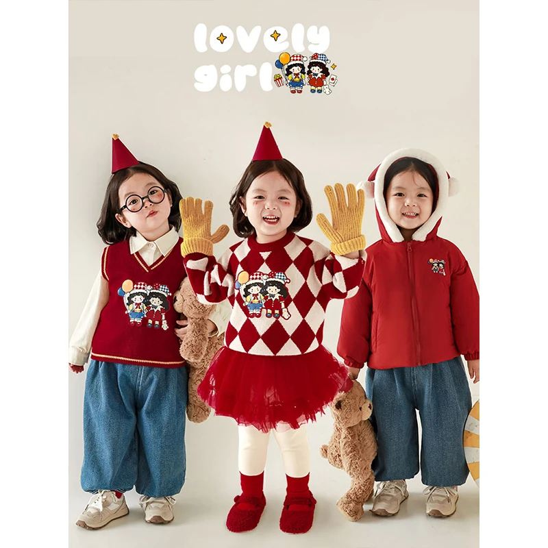 清  YOEHYAUL/幼悠儿童秋冬洋气保暖上衣女童卡通小人外套 D3142