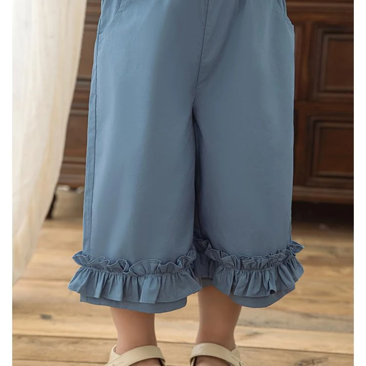 幼悠夏四波洋气时尚百搭柔软宽松女童夏季外穿薄花边休闲裤X4682