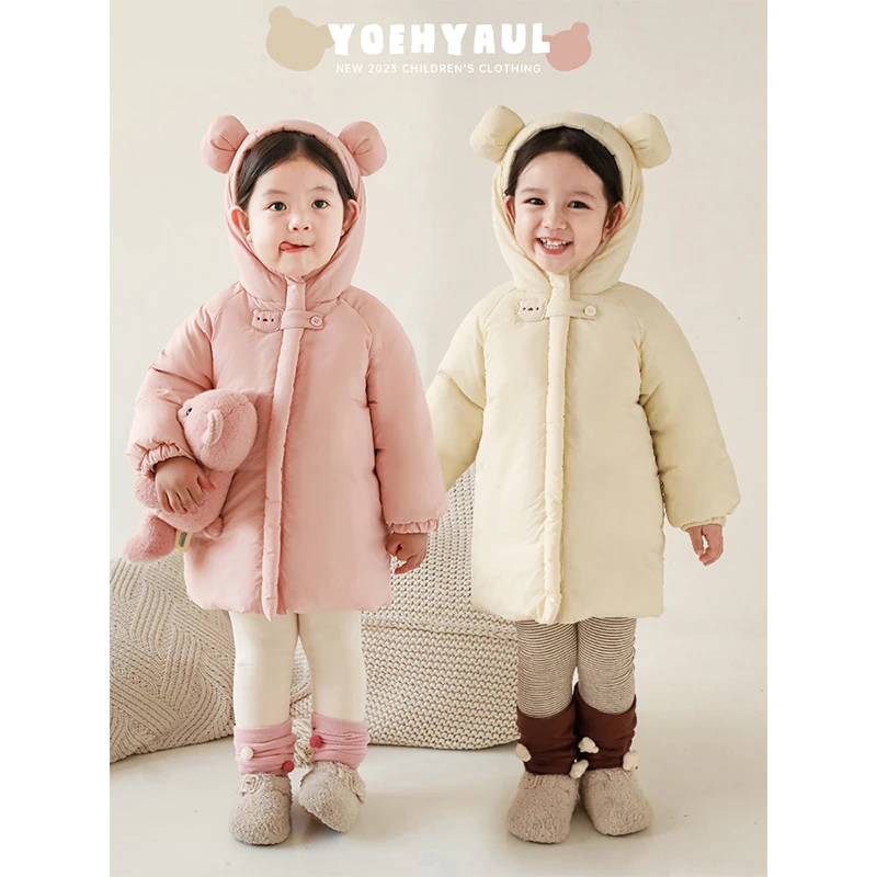 YOEHYAUL/幼悠儿童秋冬季保暖上衣女童卡通小熊耳朵外套 ZA0001