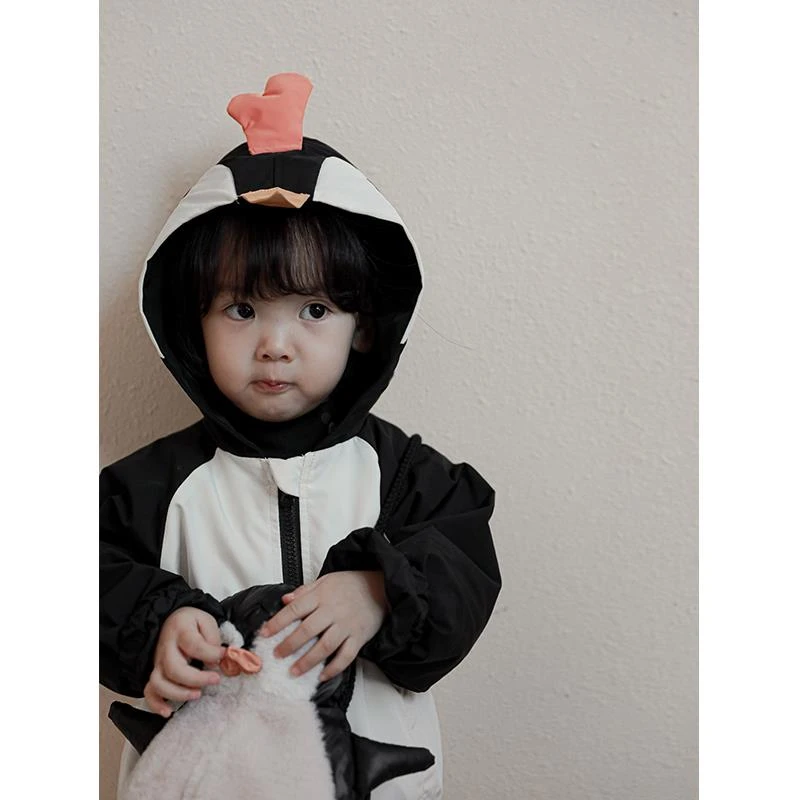 【YOEHYAUL幼悠】Q1384秋装卡通企鹅连帽儿童韩版防风保暖冲锋衣潮