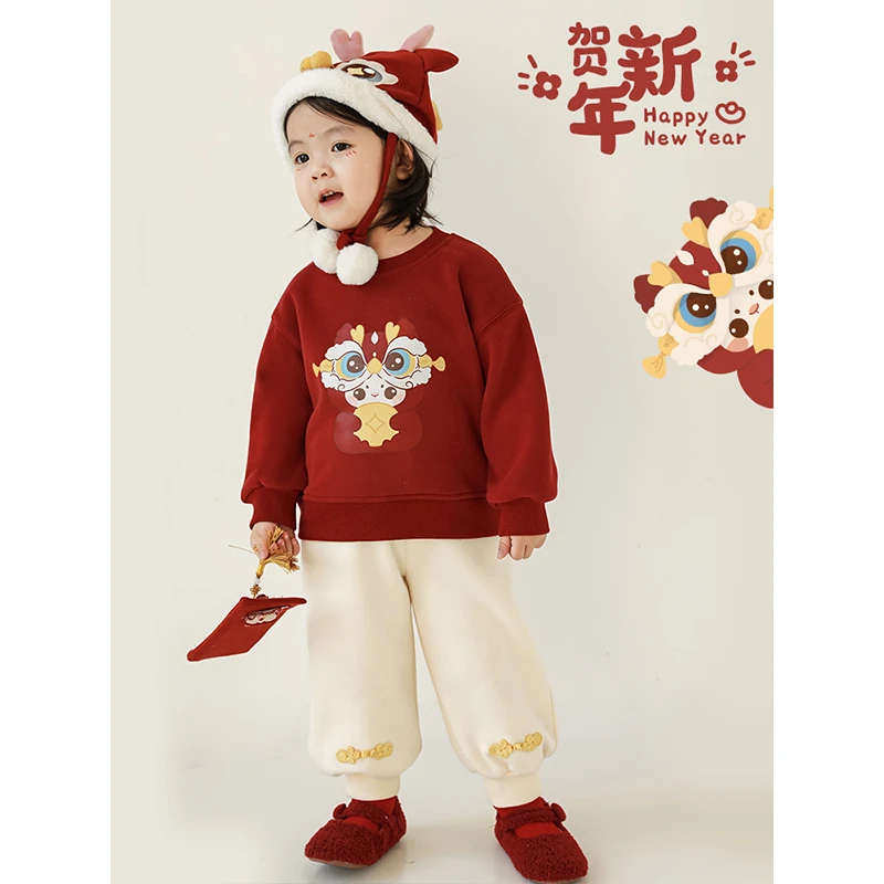 【2025年秋冬清】幼悠洋气百搭纯色女童狮子年服印花卫衣 ZGN0002