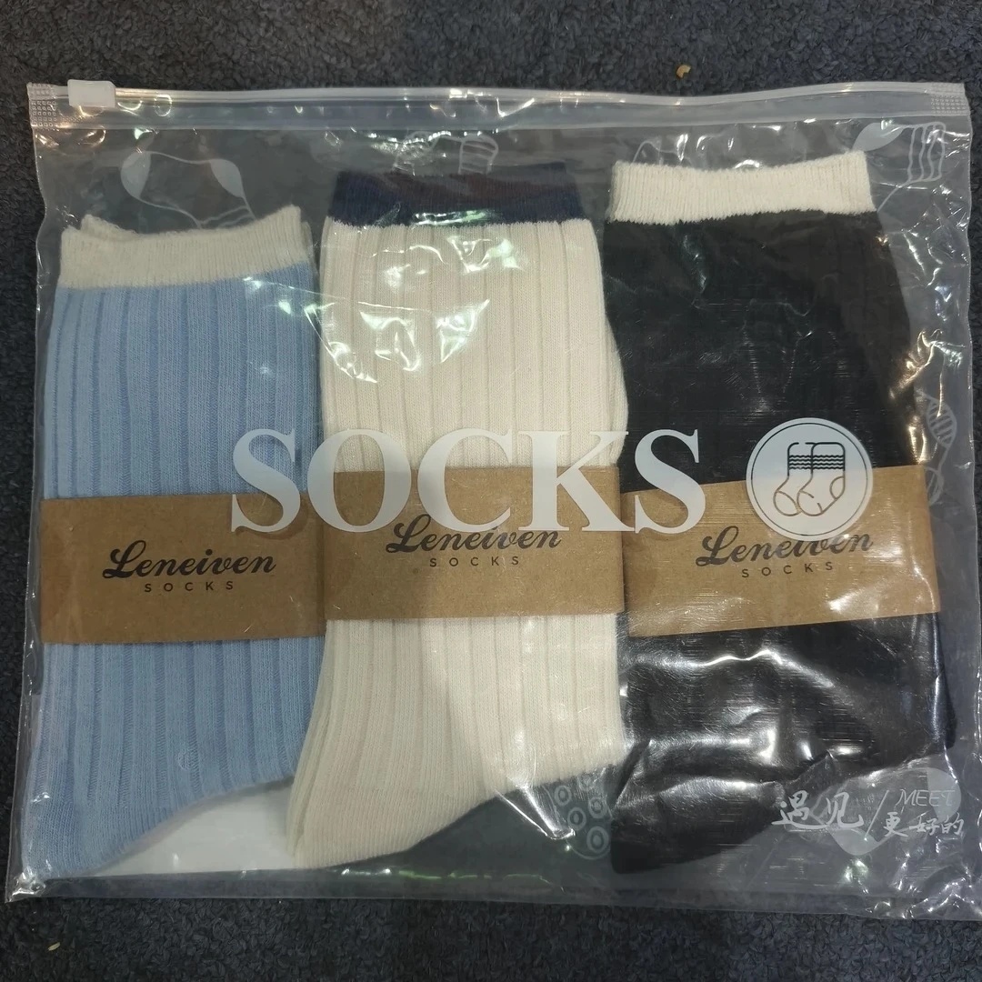 【小小多专属】【海边夏日-袜子-组合3 黑+蓝+白】吸汗透气女士ins袜