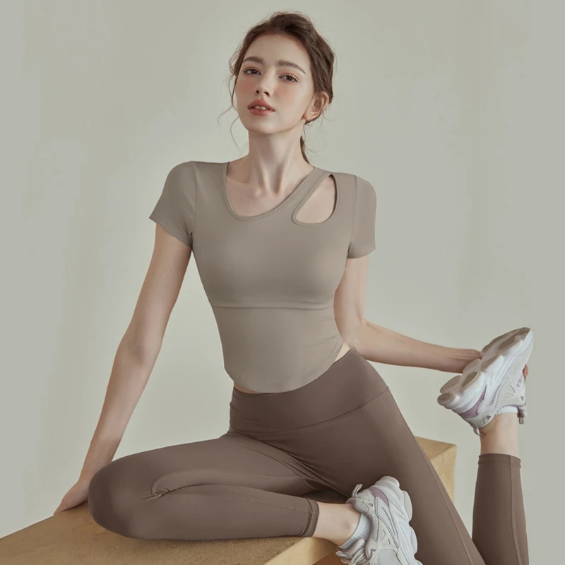 瑜伽服女短袖新夏高级感健身上衣普拉提训练晨跑运动健身服33401