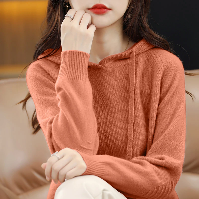 MZ.“粉色福利”休闲带帽长袖针织衫亲肤柔软女士帽衫JR265