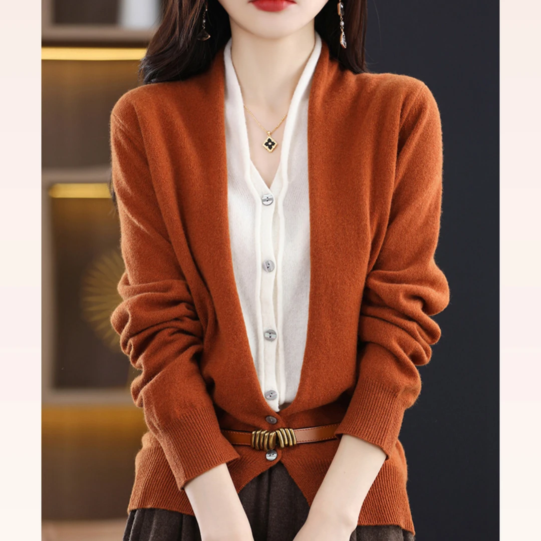 MZ.100%纯羊毛假两件套时尚百搭宽松气质羊毛针织外套开衫NS2036