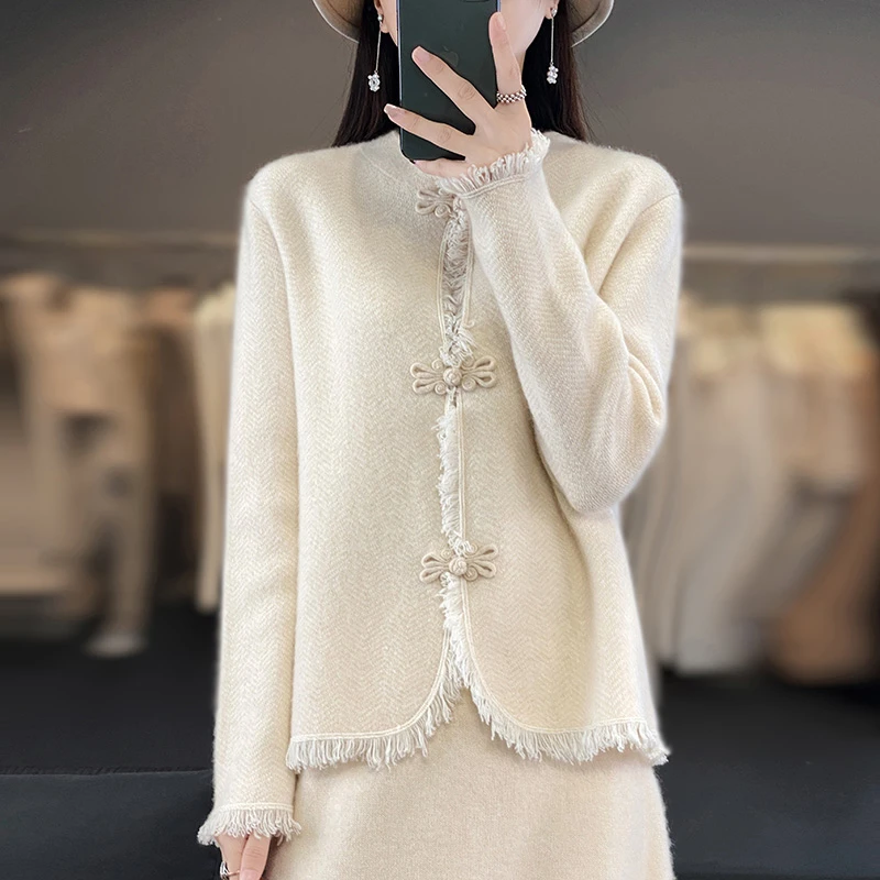 MZ.100羊毛开衫毛衣中式复古中国风针织羊毛外套上衣J2309