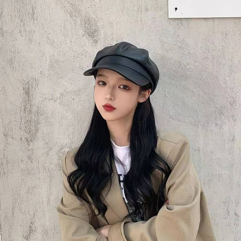 复古贝雷帽PU鸭舌帽显脸报童英伦红帽子秋冬画家帽子八角帽百搭