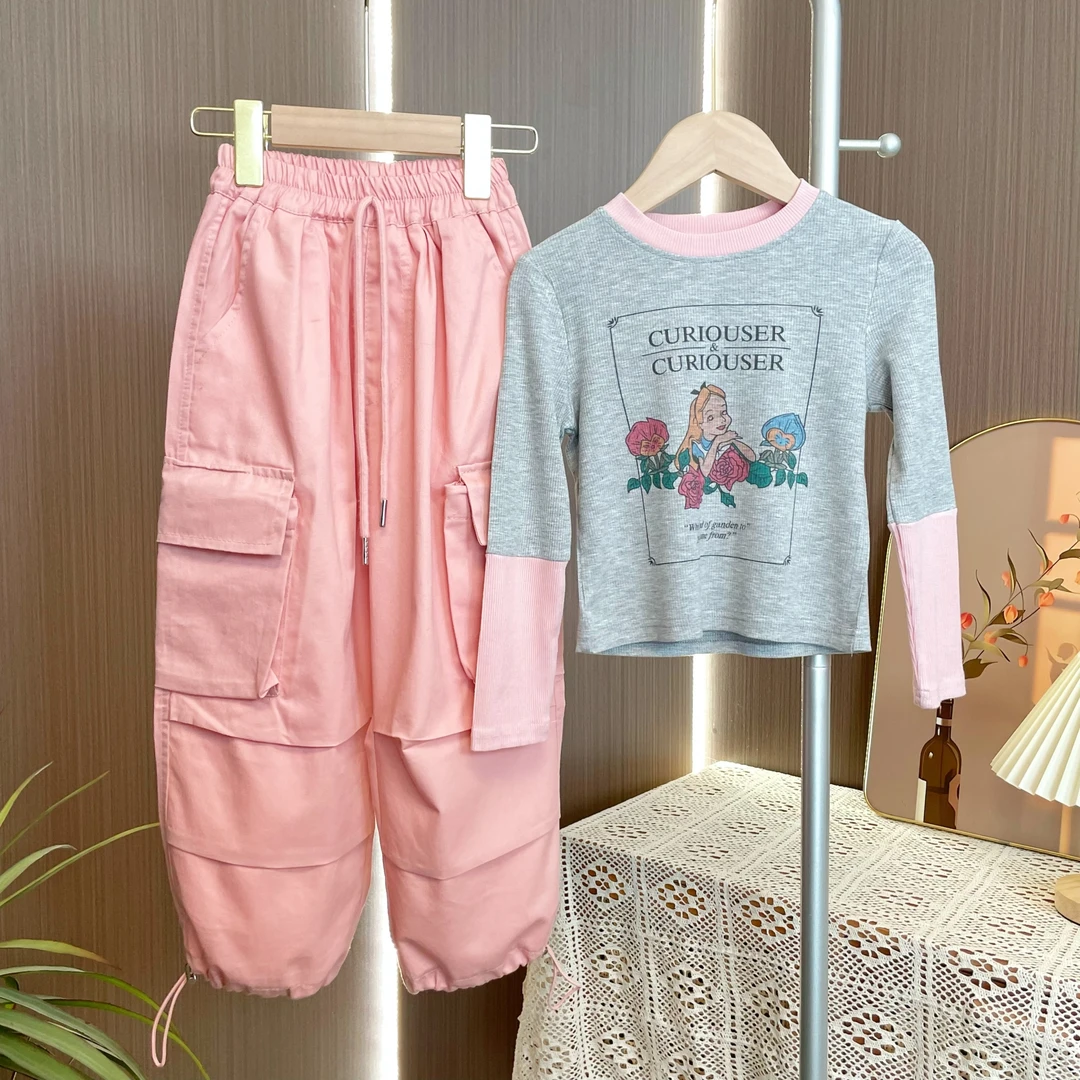 2024春季新款女童套装休闲两件套衣服裤子上衣工装裤