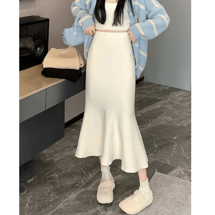 修身高腰鱼尾裙女秋冬韩版新款显瘦中长款名媛气质A字半身裙