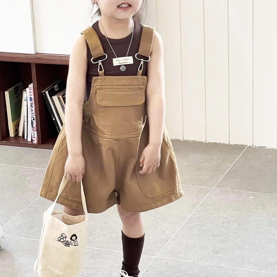 2024夏装新款男女童套装儿童时髦短袖韩版宝宝工装背带短裤两件套