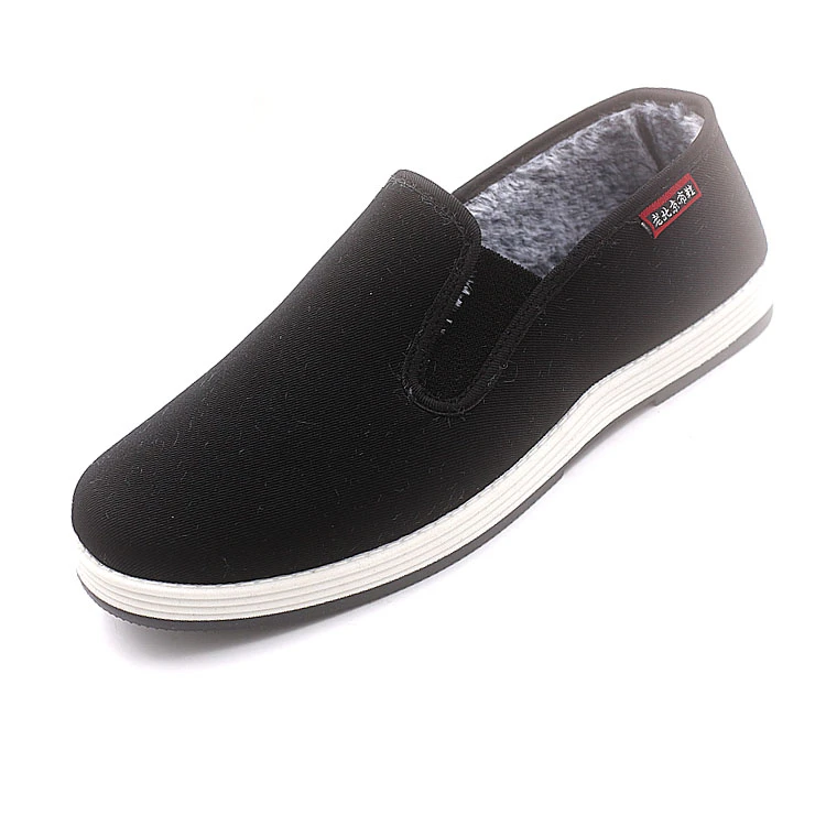 6603冬季新款加绒保暖男棉鞋一脚蹬纯黑工装鞋橡胶软底休闲爸爸鞋