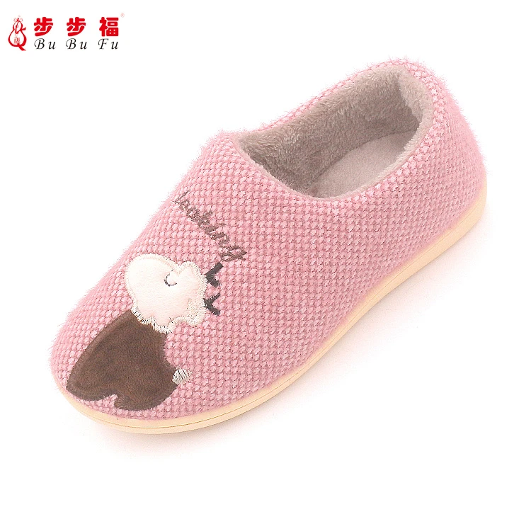 步步福D10390冬季棉拖鞋女鞋包跟可爱居家室内保暖防滑软底毛绒